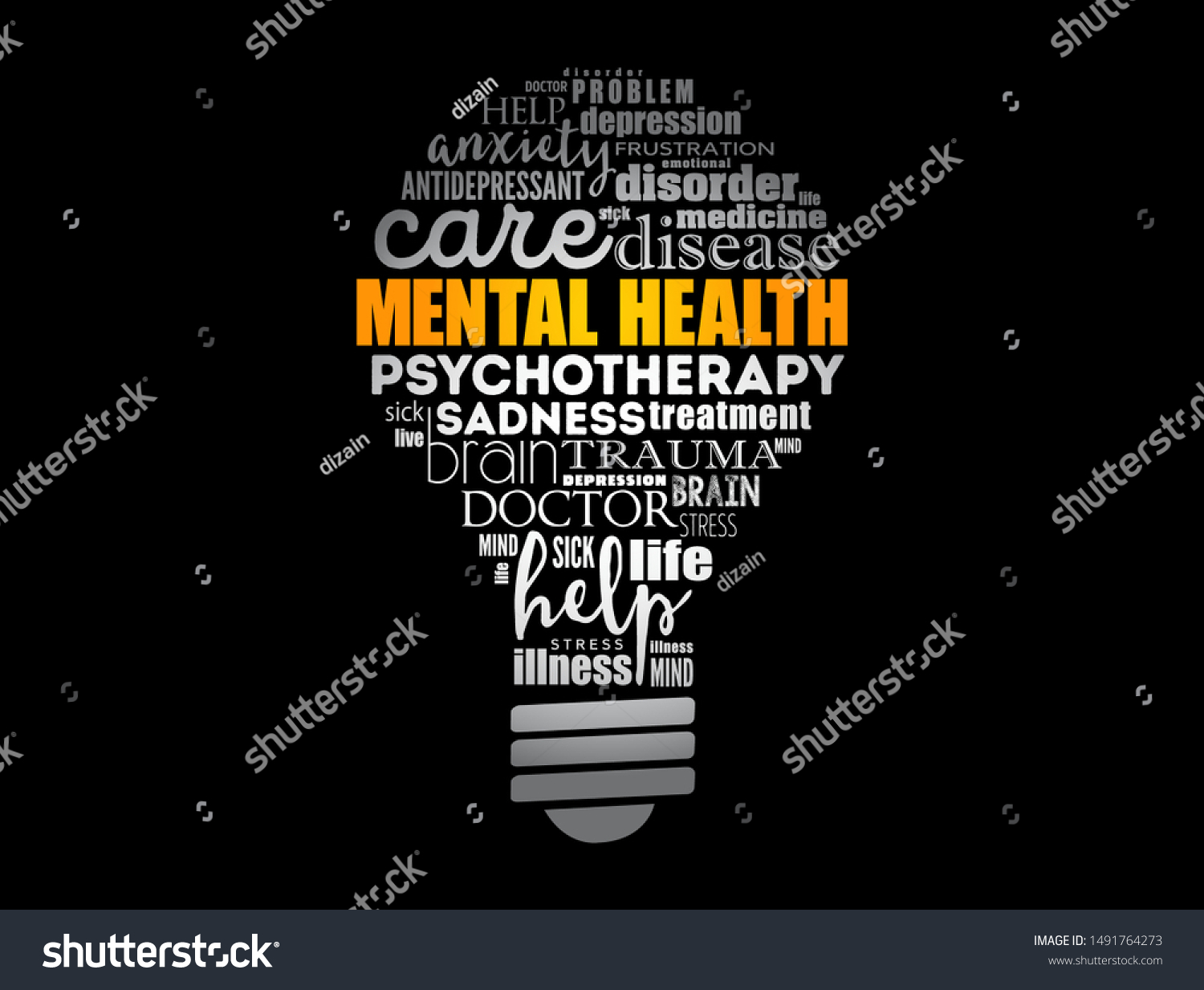 Mental Health Bulb Word Cloud Health Stock Vector (Royalty Free ...