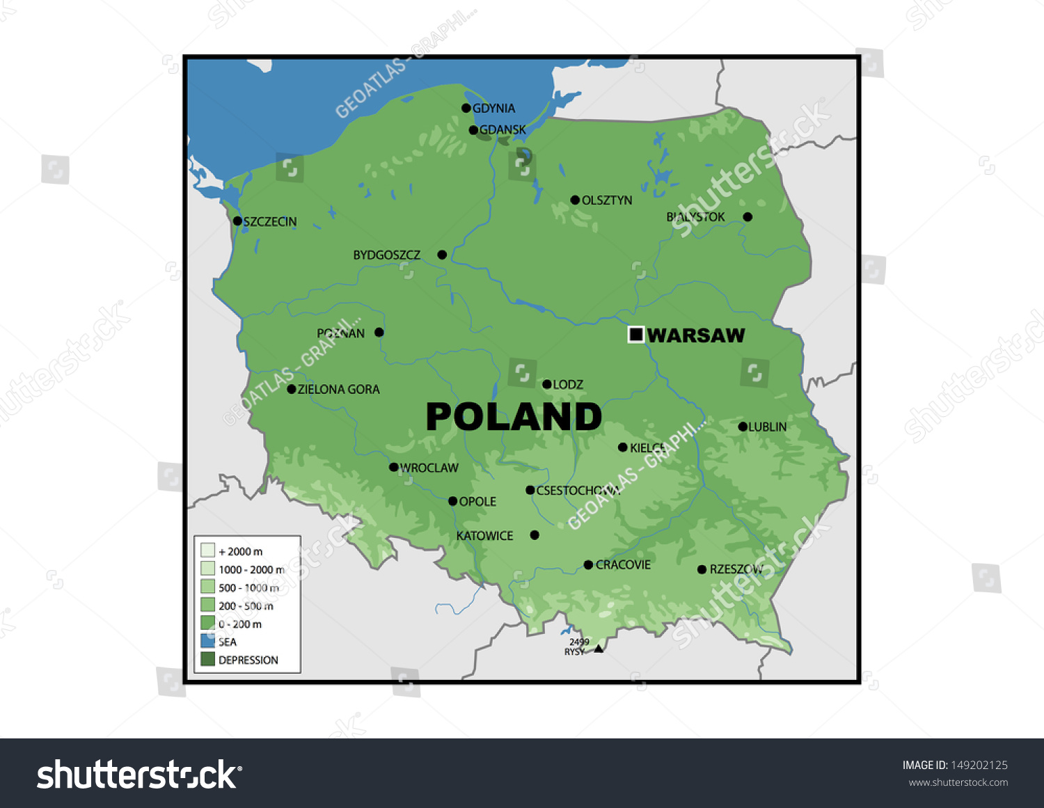 Physical Map Poland Stock Illustration 149202125 | Shutterstock