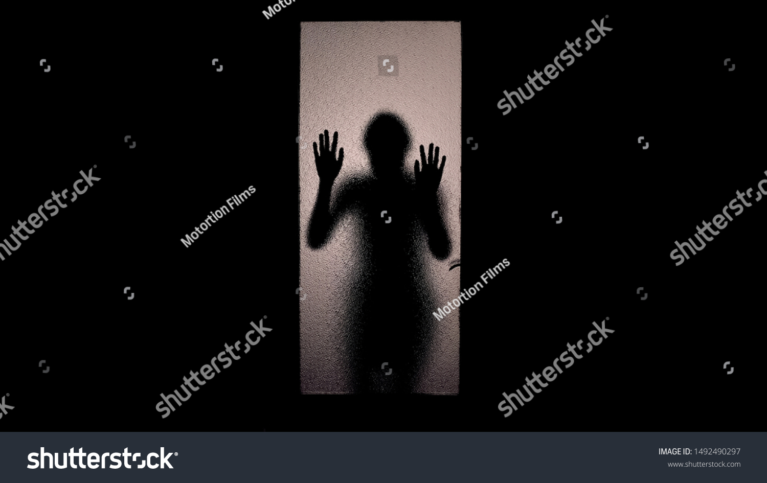 Shadow Scared Woman Knocking Glass Door Stock Photo 1492490297 ...