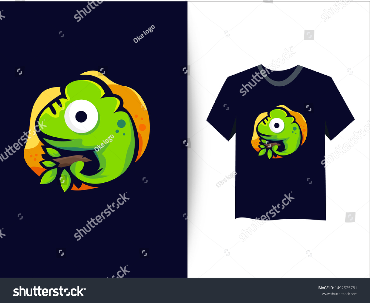 Green Chameleon Vector Illustration Shirt Mock Stock Vector (Royalty ...