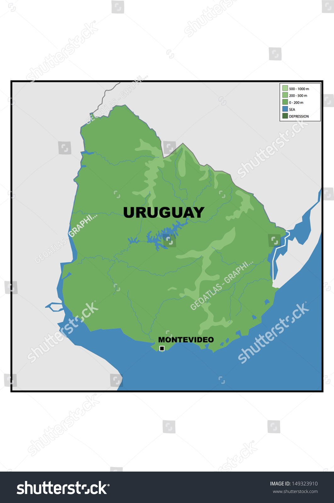 Physical Map Uruguay Stock Illustration 149323910 | Shutterstock