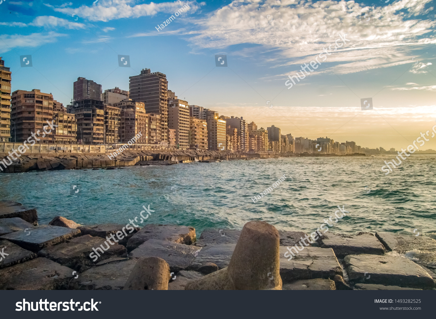 Amazing Sunset Cityscape Alexandria Coast Egypt Stock Photo 1493282525 ...