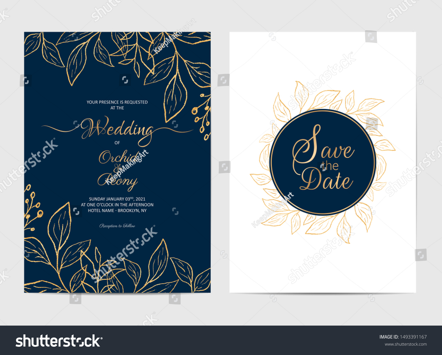 Navy Blue Wedding Invitation Cards Template Stock Vector (Royalty Free