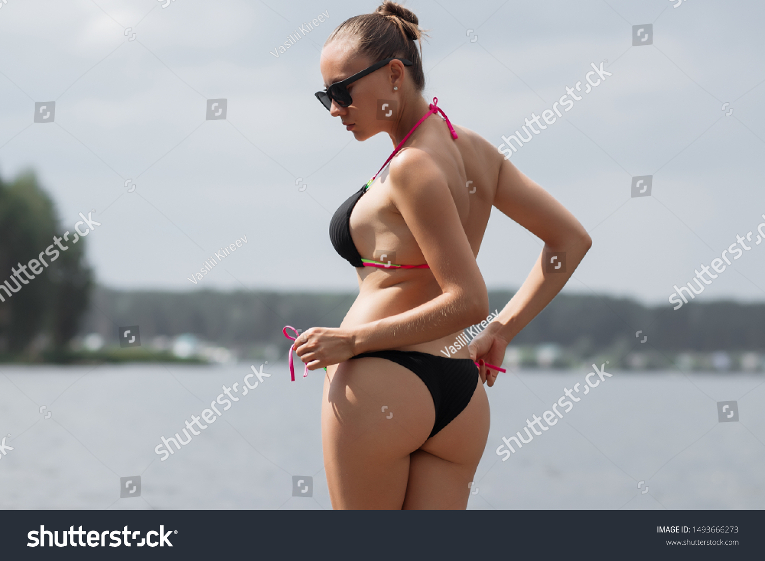 Fit Hot Woman Taking Off Swimsuit Stock Photo 1493666273 Shutterstock