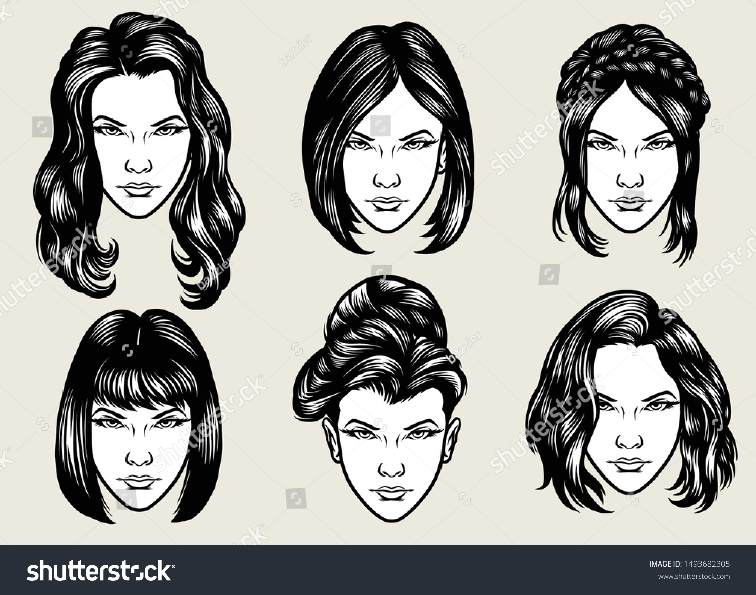 Vector Set Women Hairstyles Collection Stock Vector Royalty Free 1493682305 Shutterstock 