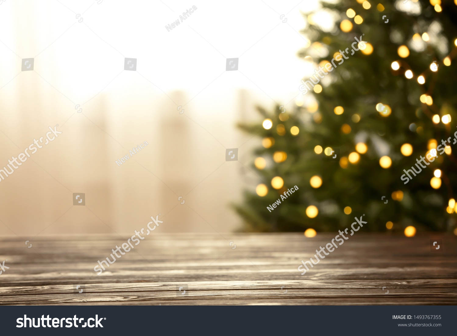 Empty Table Blurred Fir Tree Yellow Stock Photo 1493767355 | Shutterstock