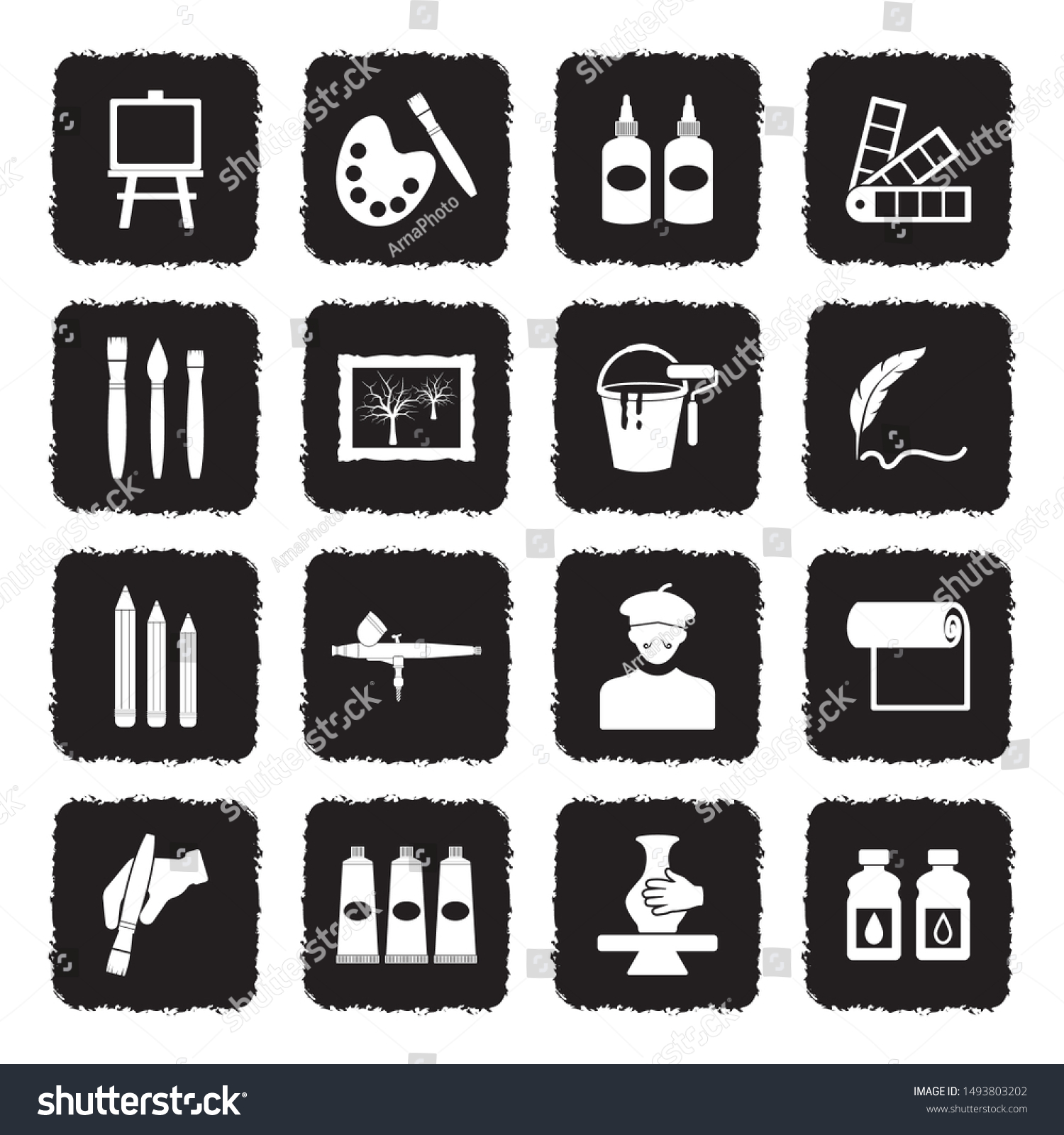 Art Studio Icons Grunge Black Flat Stock Vector (Royalty Free ...