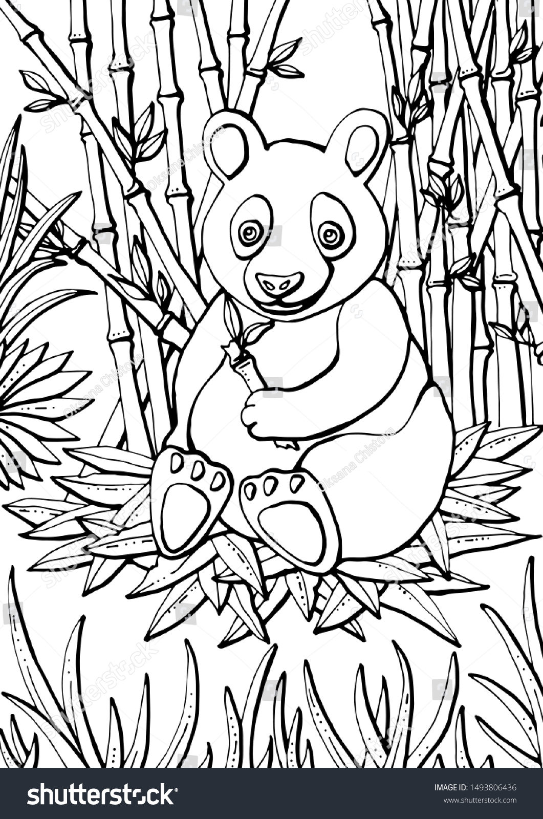 Панда на бамбуке раскраска для детей