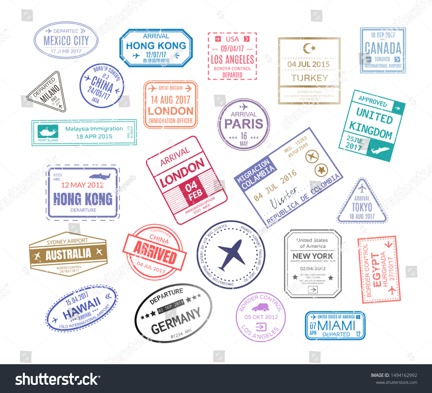 418 Egypt Passport Stamps Images Stock Photos Vectors Shutterstock   Stock Vector Stamp In Passport For Traveling An Open Passport International Arrival Visa Stamps Vector Set 1494162992 