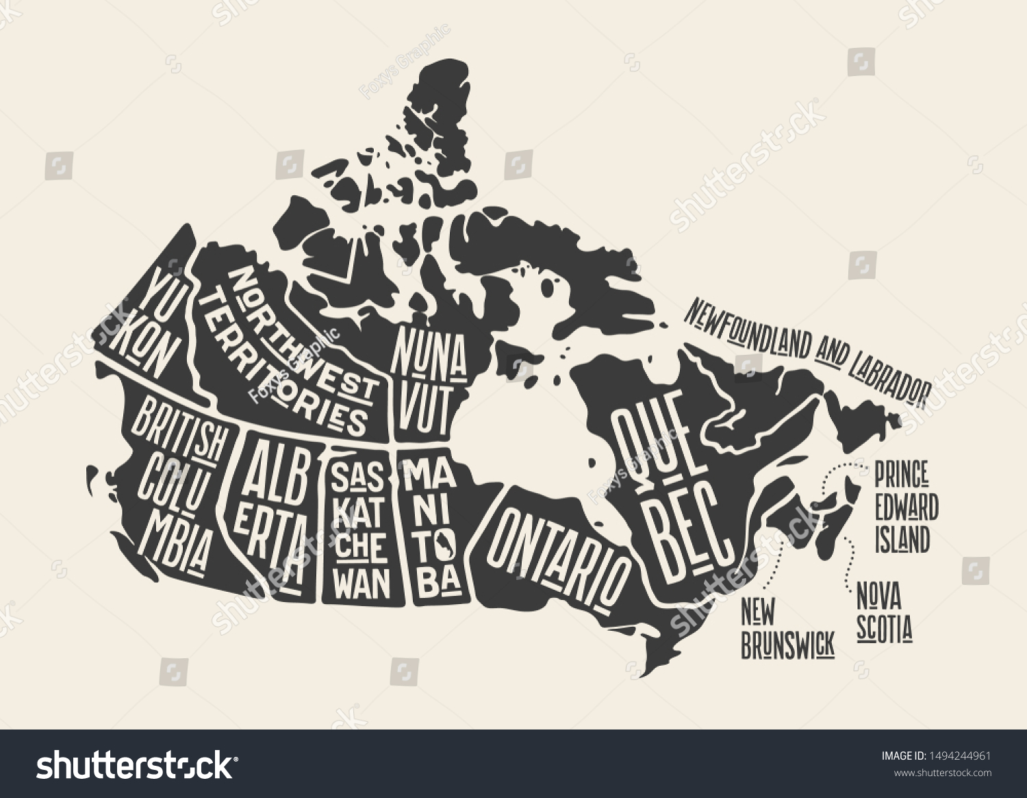 Map Canada Poster Map Provinces Territories 스톡 일러스트 1494244961