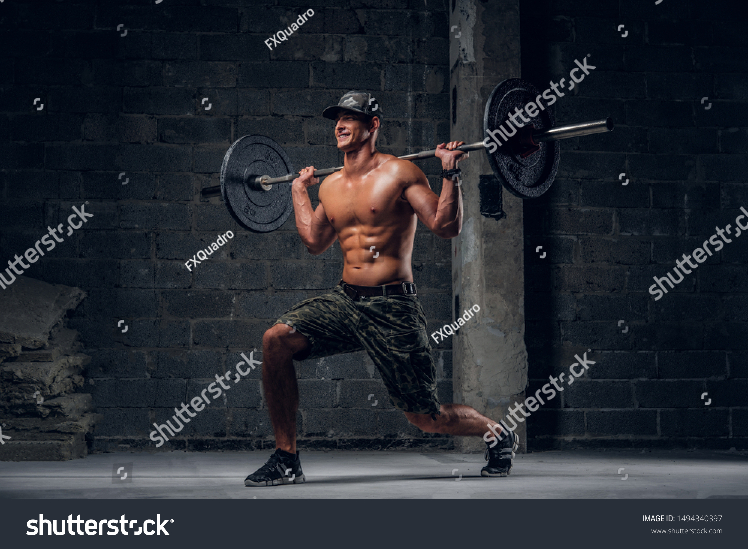 Attractive Shirtless Man Cap Doing Lunge Stock Photo Shutterstock