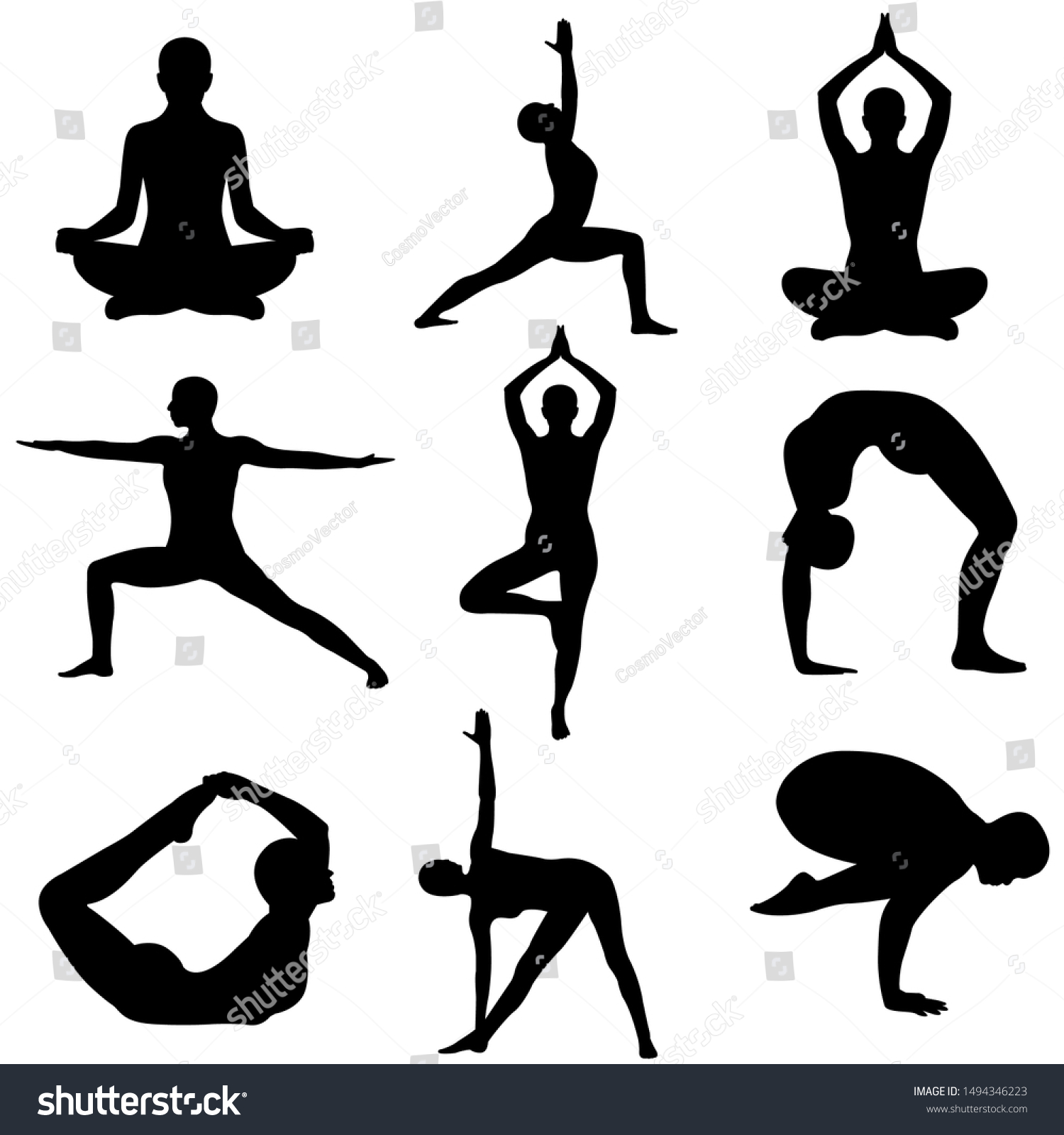 Set Yoga Icon Logo On White Stock Vector (Royalty Free) 1494346223 ...