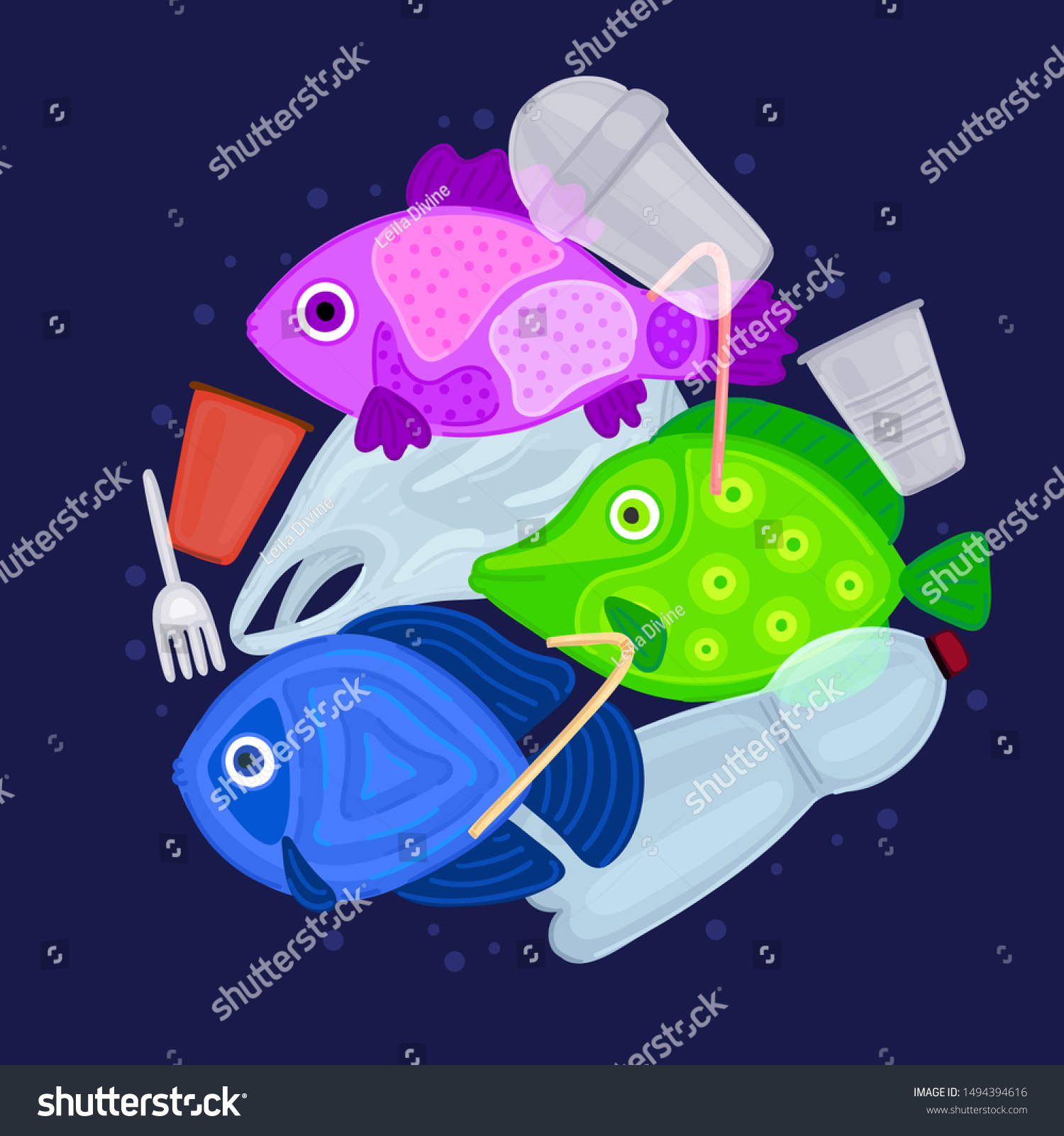 Stop Ocean Plastic Pollution Fish Swims Stock Vector (Royalty Free ...