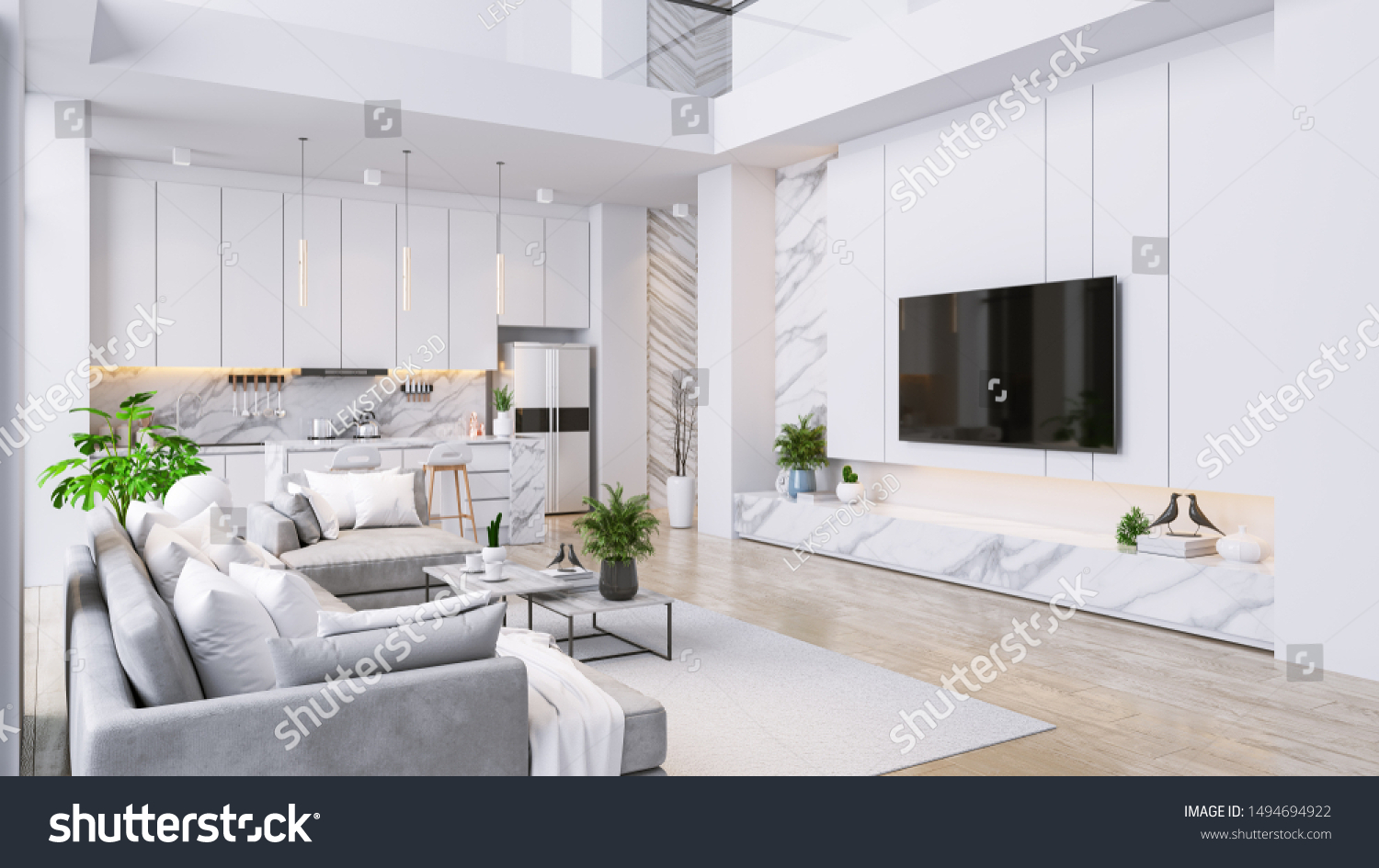 Modren Living Room Kitchen Room Interior Stock Illustration 1494694922 Modren Living Room Kitchen Room Interior Stock Illustration 1494694922
