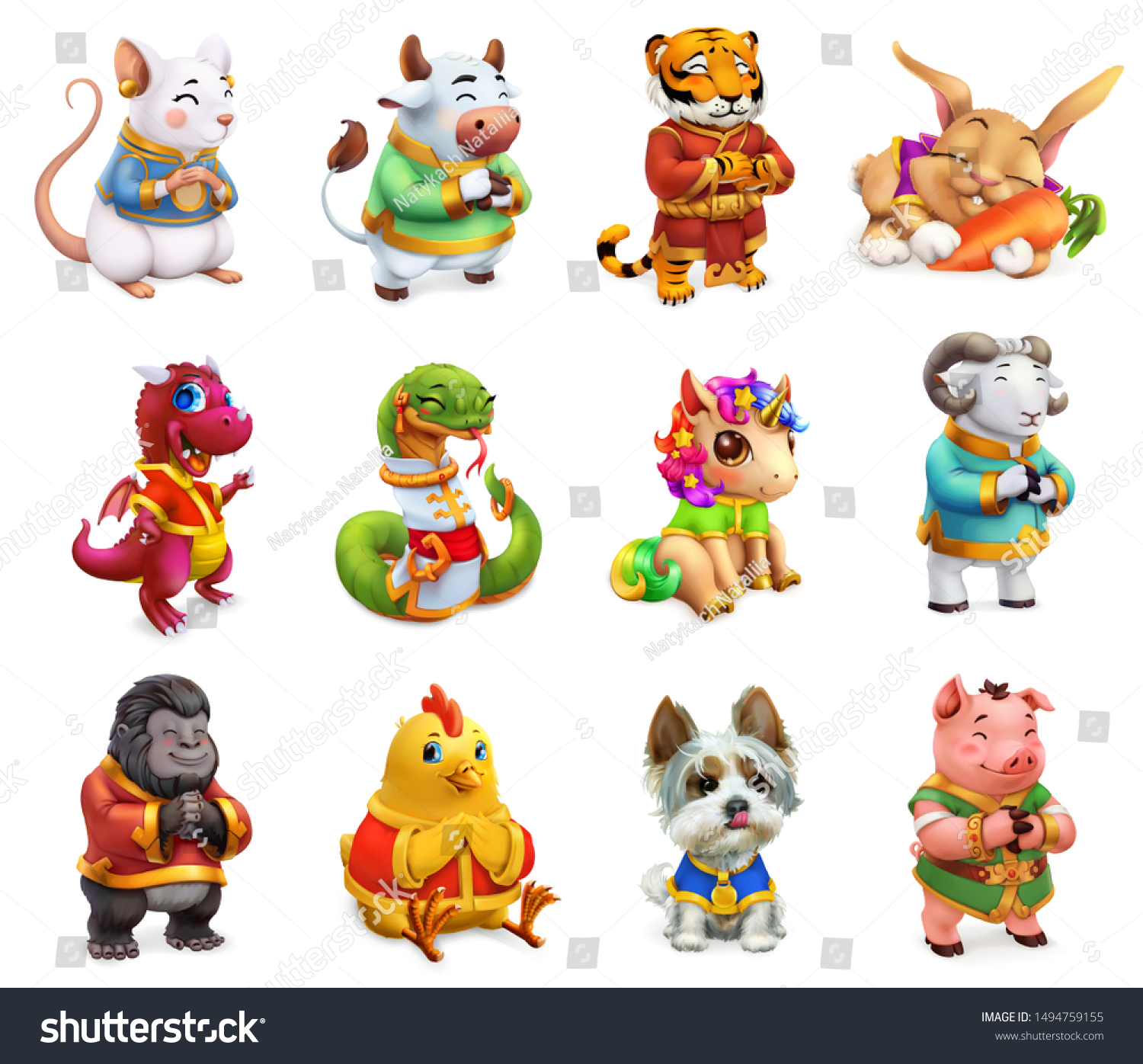 Funny Animal Chinese Zodiac Rat Ox Stock Vector (Royalty Free ...