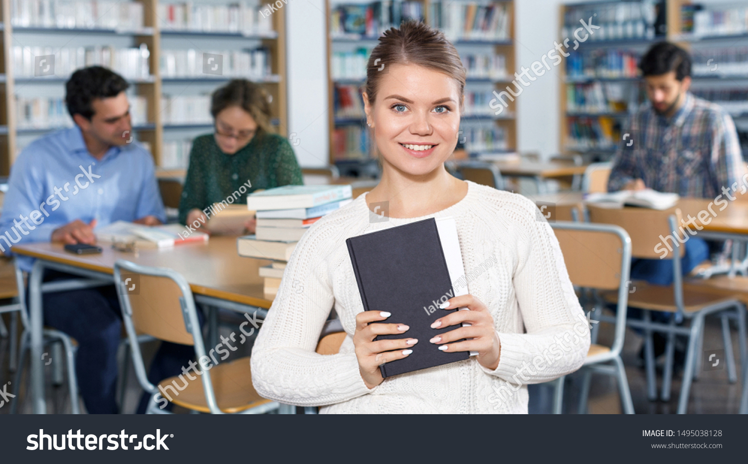 Smiling Female Student Sitting Books High Stock Photo 1495038128 ...