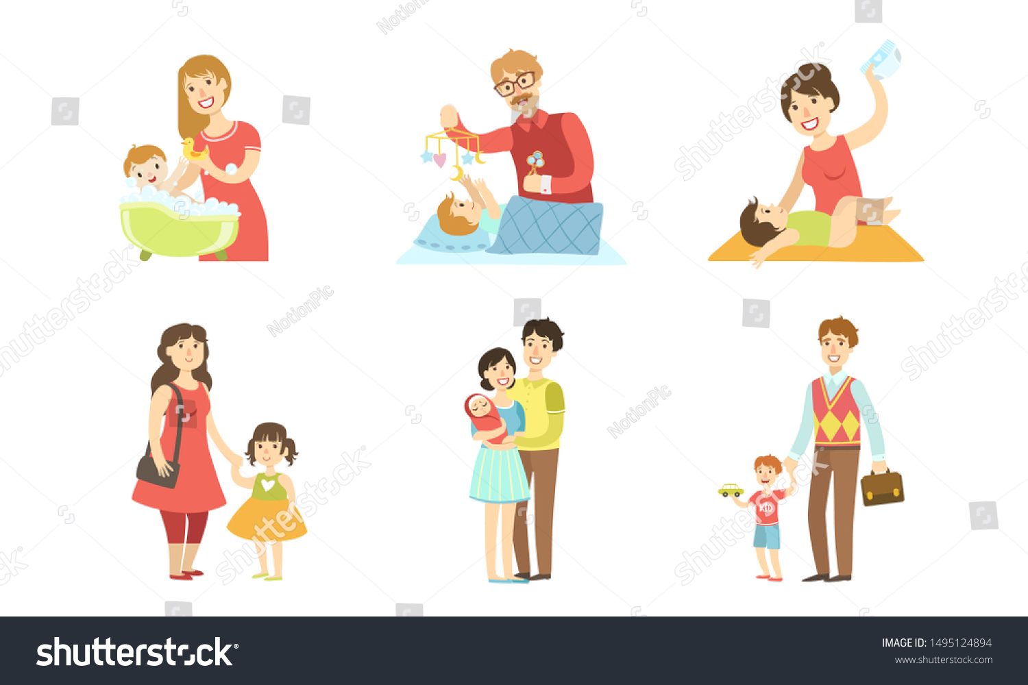 Parents Daily Routine Activities Set Mothers Stock Vector (Royalty Free ...