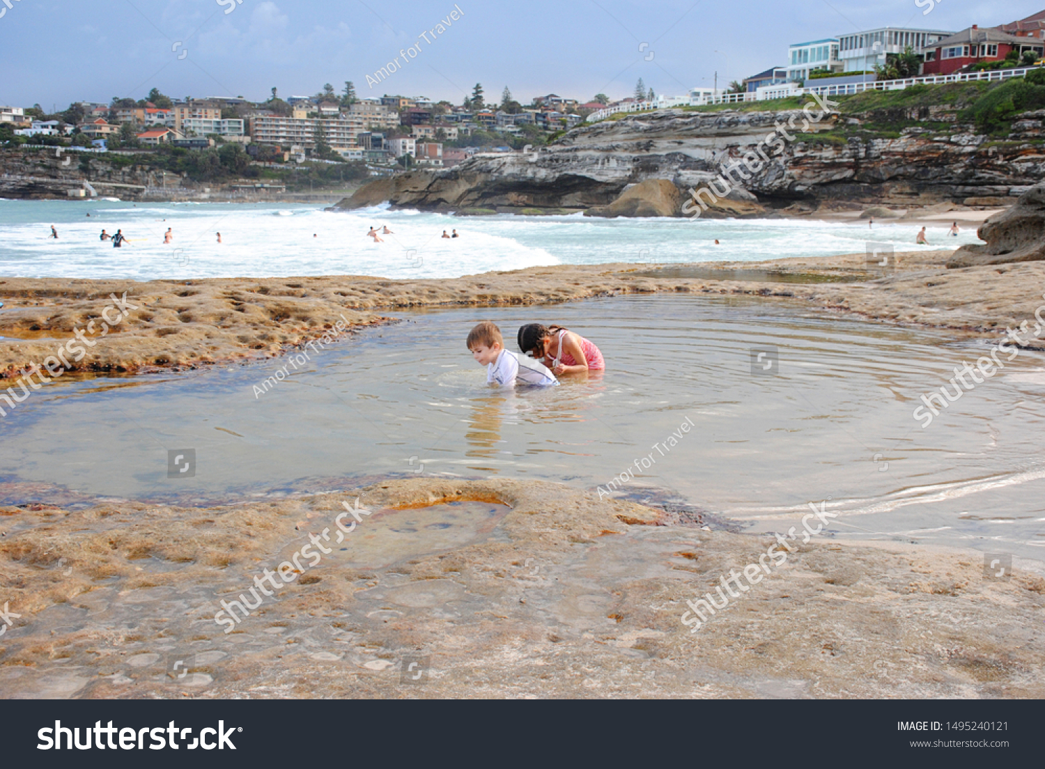 Two Kids Playing Tide Pool Stock Photo 1495240121 | Shutterstock