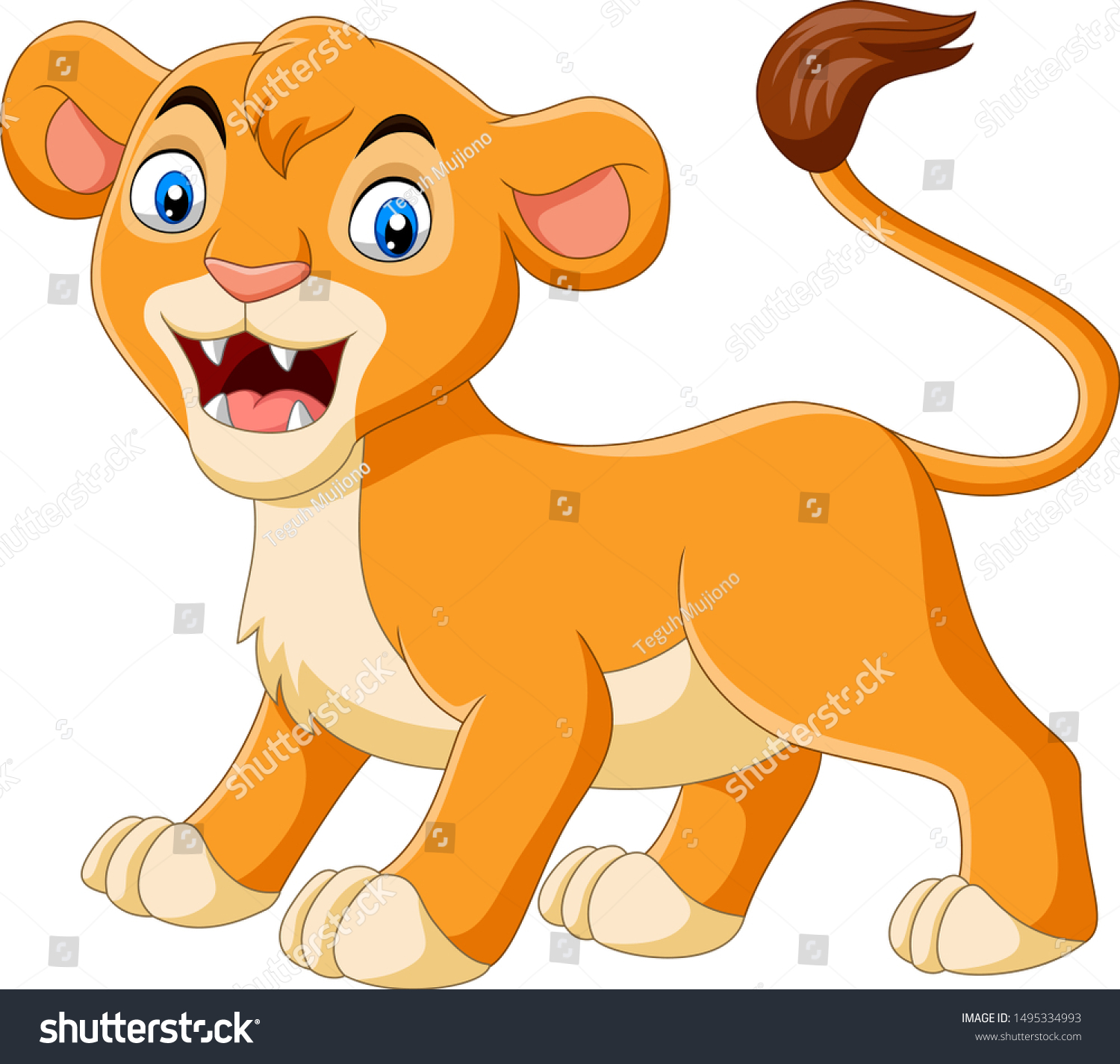 Cartoon Baby Lioness Roaring On White Stock Vector (Royalty Free ...