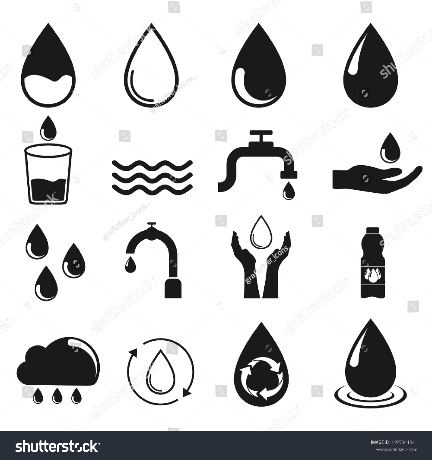 Water Icons Set Isolated On White Stock Vector (Royalty Free ...