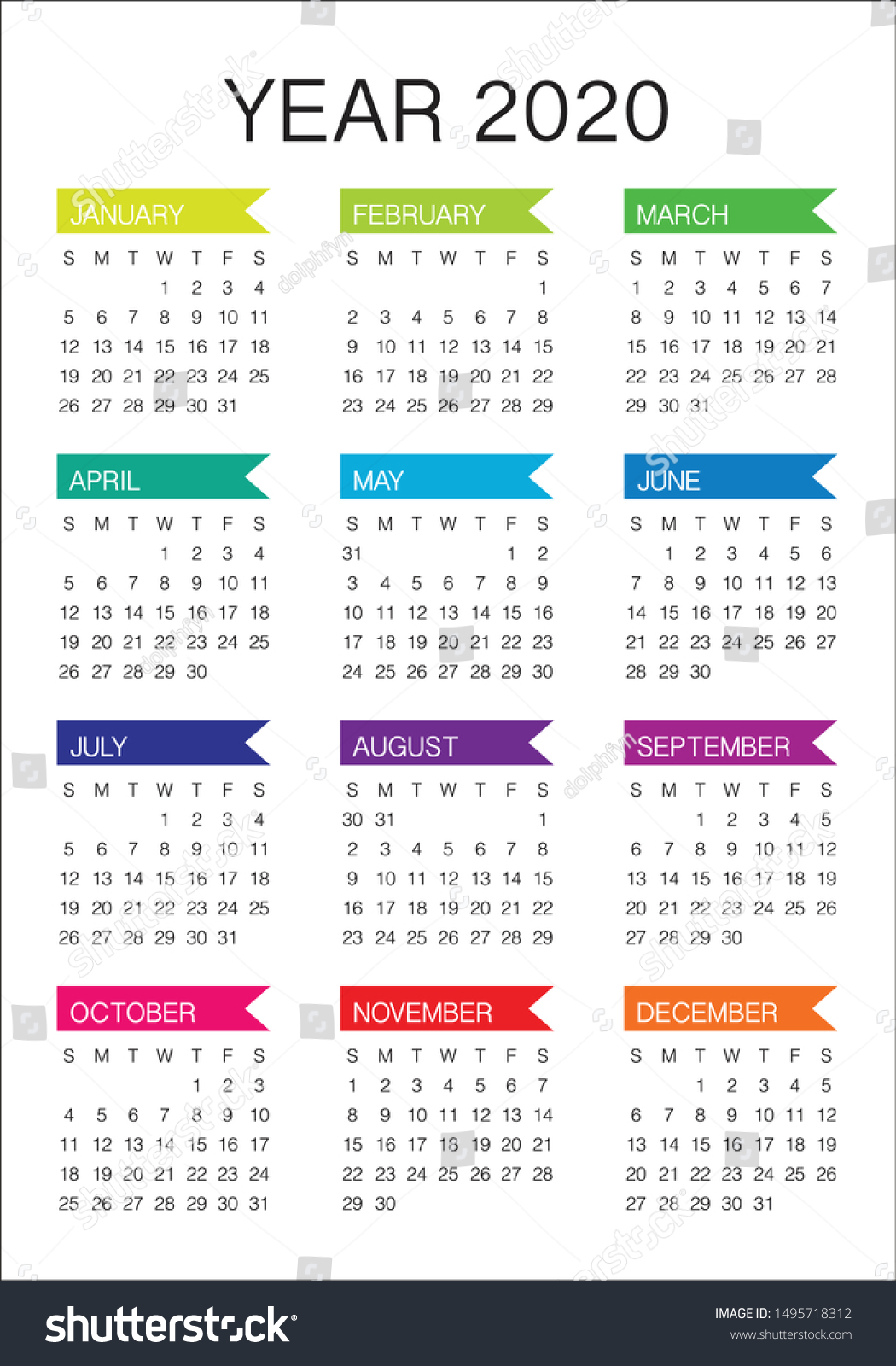 Year 2020 Calendar Vector Design Template Stock Vector (Royalty Free ...