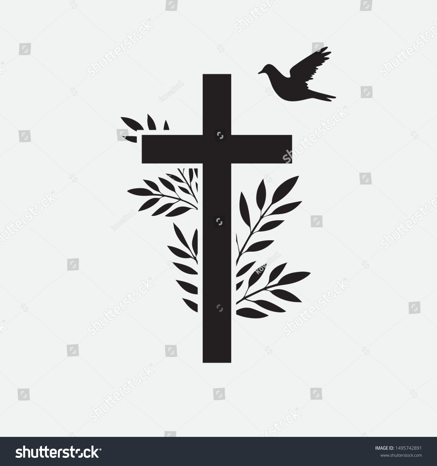 Cross Funeral Design Element Flower Bird Stock Vector Royalty Free   Stock Vector Cross Funeral Design Element With Flower And Bird Vector Illustration Eps 1495742891 