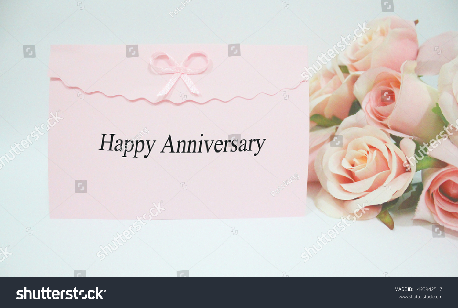 Happy Anniversary Greeting Card Pink Roses Stock Photo 1495942517 ...