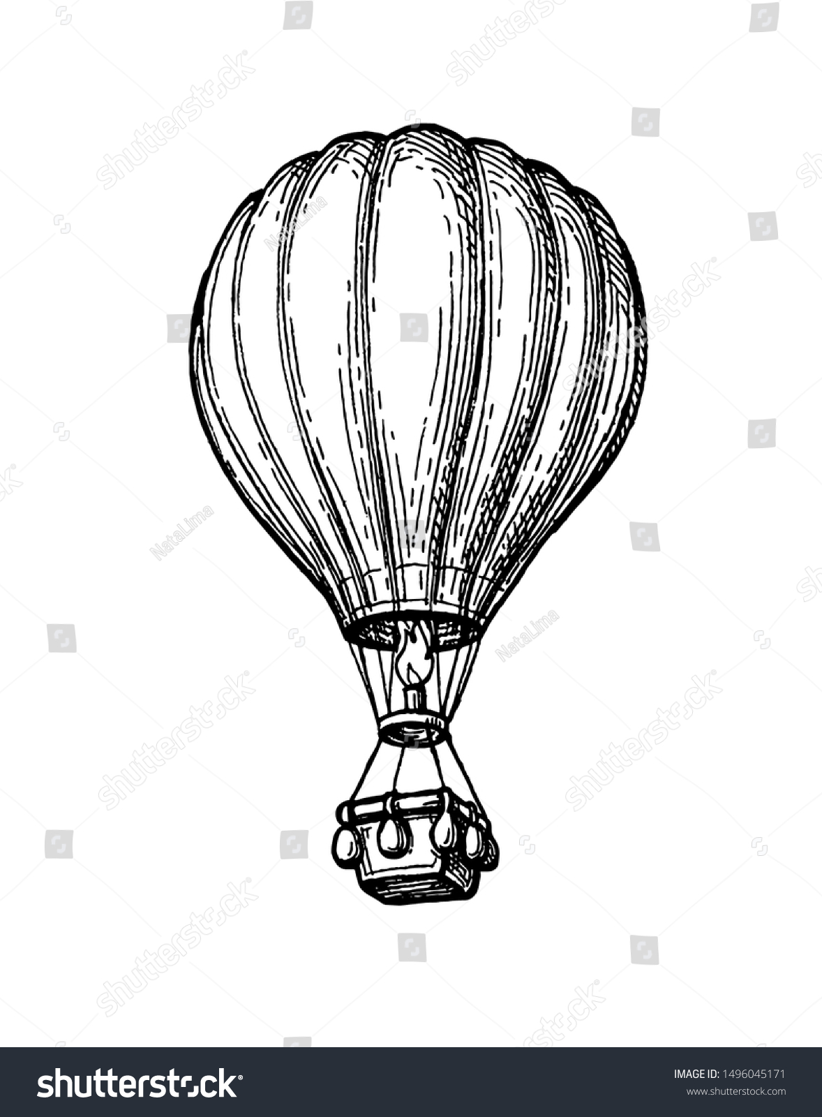 Воздушный шар с корзиной чб