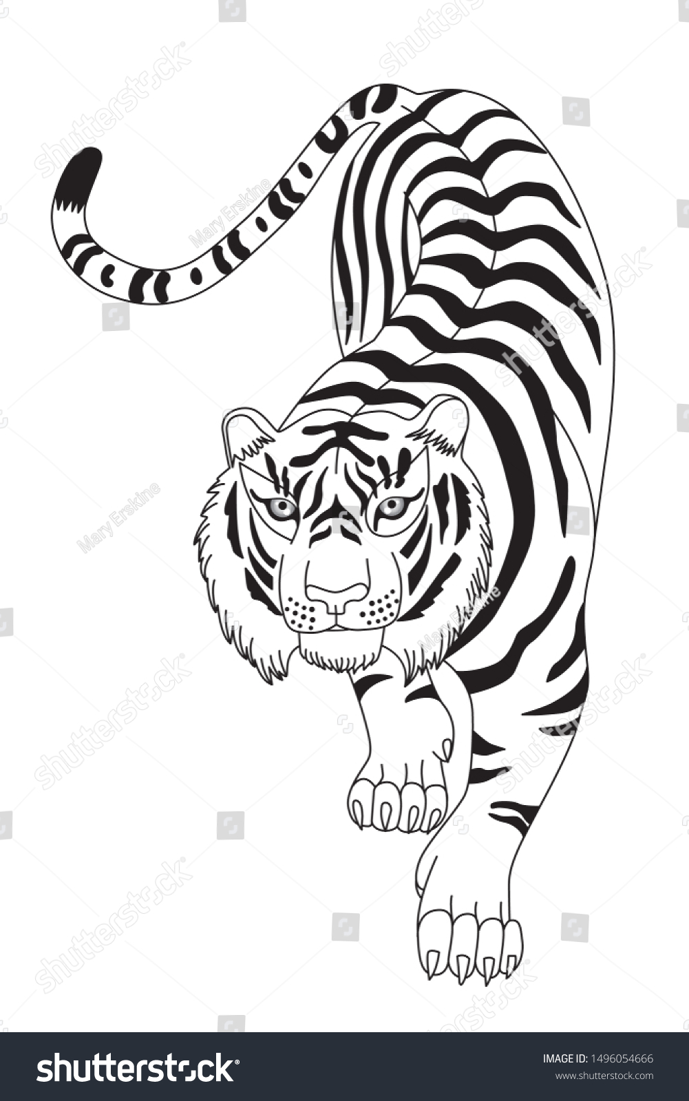 Vector Illustration Tiger Coloring Page Tattoo Stock Vector (royalty 