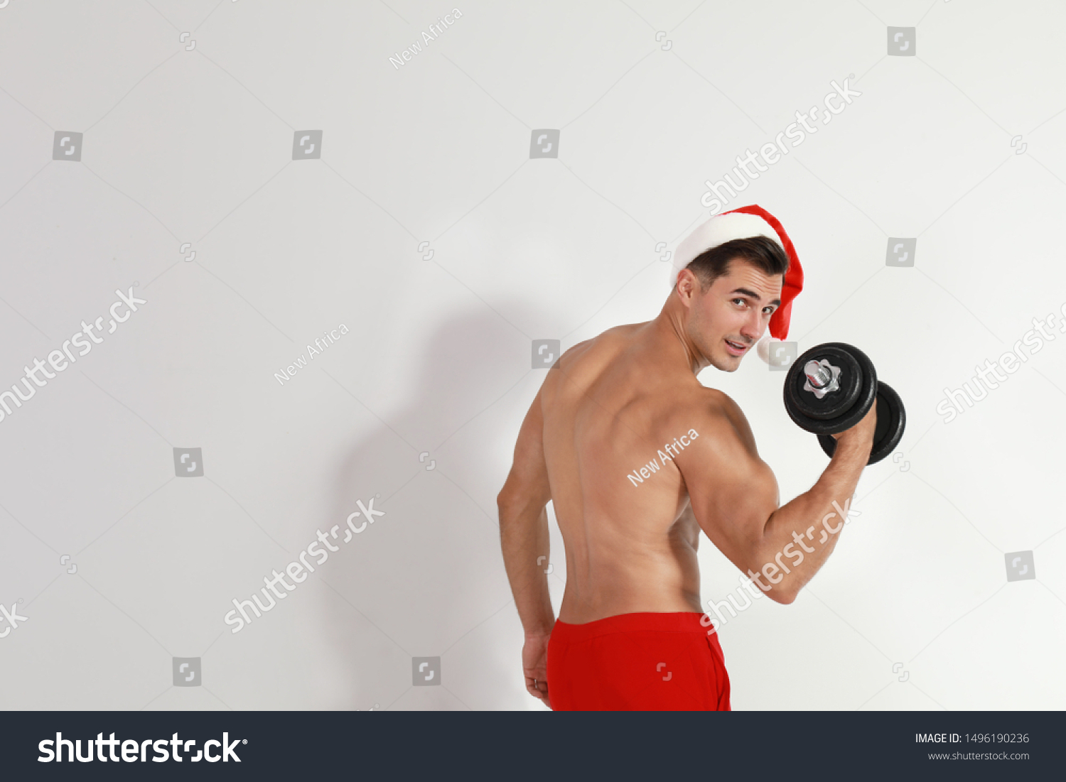 Sexy Shirtless Santa Claus Dumbbell On Foto Stock Shutterstock