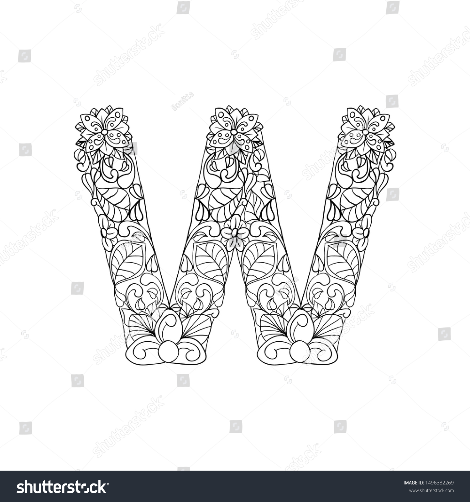 Coloring Book Floral Ornamental Alphabet Initial Stock Vector (Royalty ...