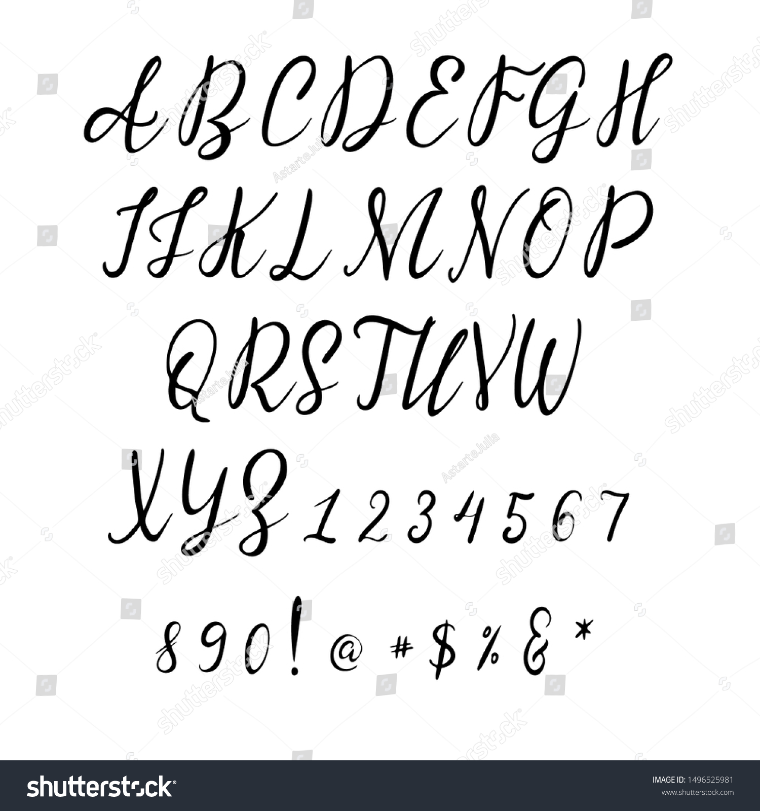 Handwritten Calligraphy Font Vector Alphabet Hand Stock Vector (Royalty ...