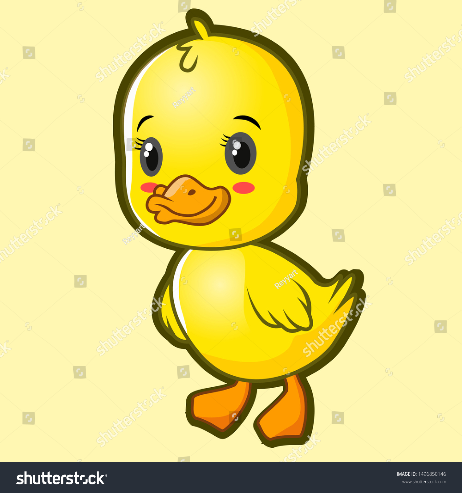 Cartoon Little Yellow Duck Standing Smiling Stock Vector (Royalty Free ...