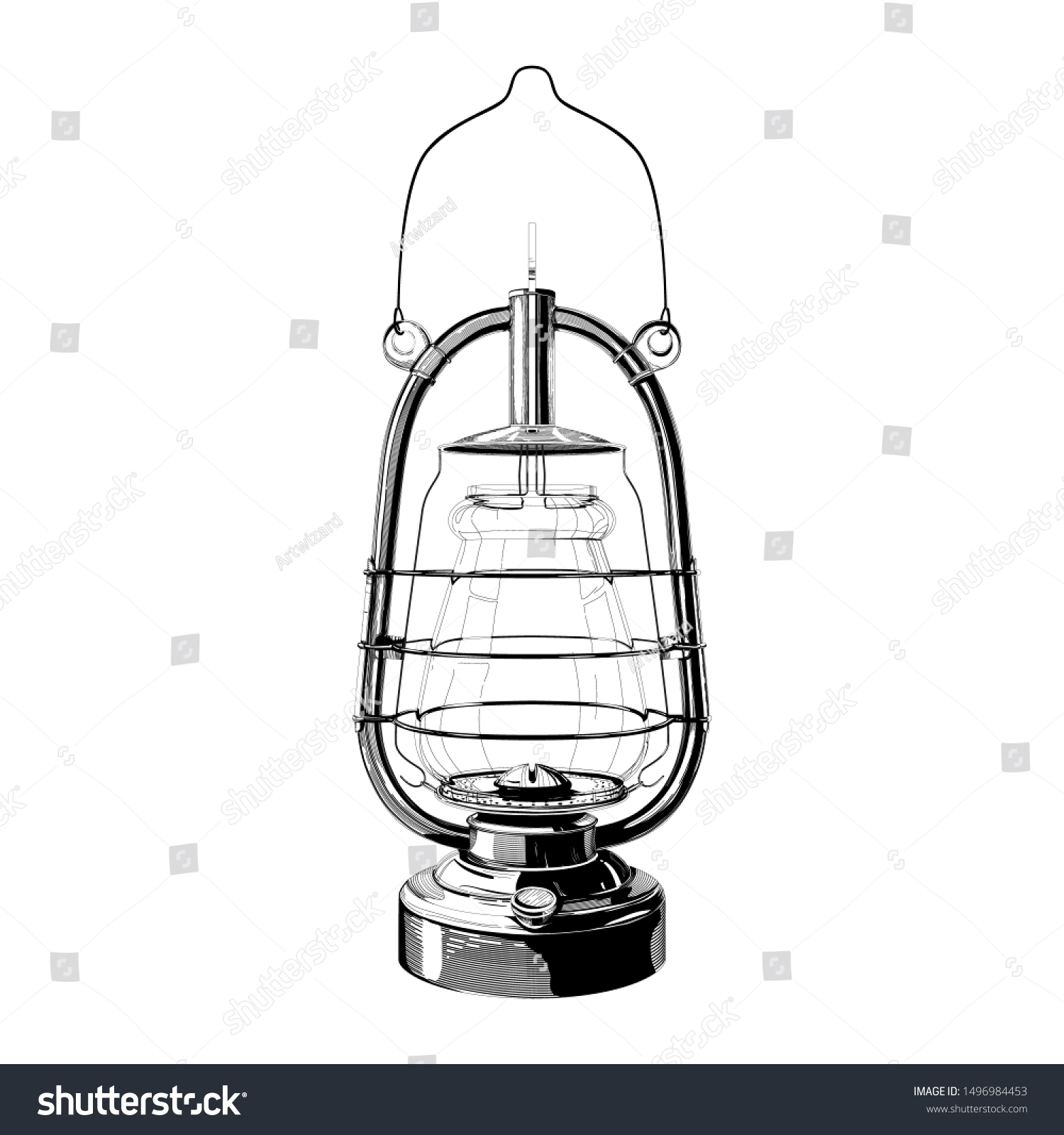 antique oil lantern drawing