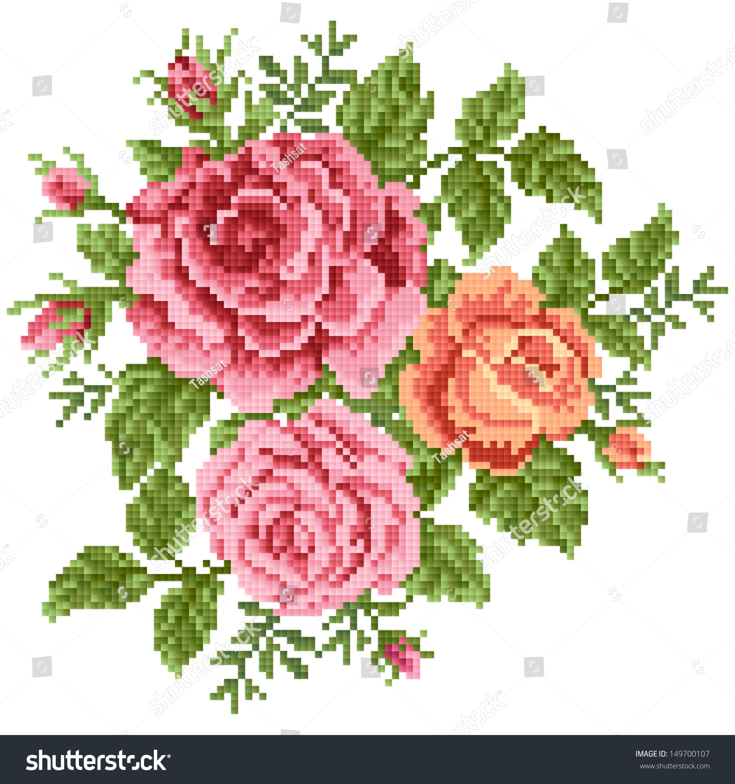 Bouquet Roses Embroider Stock Vector (Royalty Free) 149700107 ...