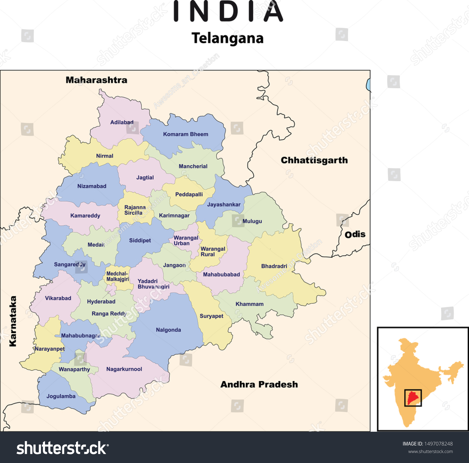 Vector Illustration Telangana District Map Borders Stock Vector ...