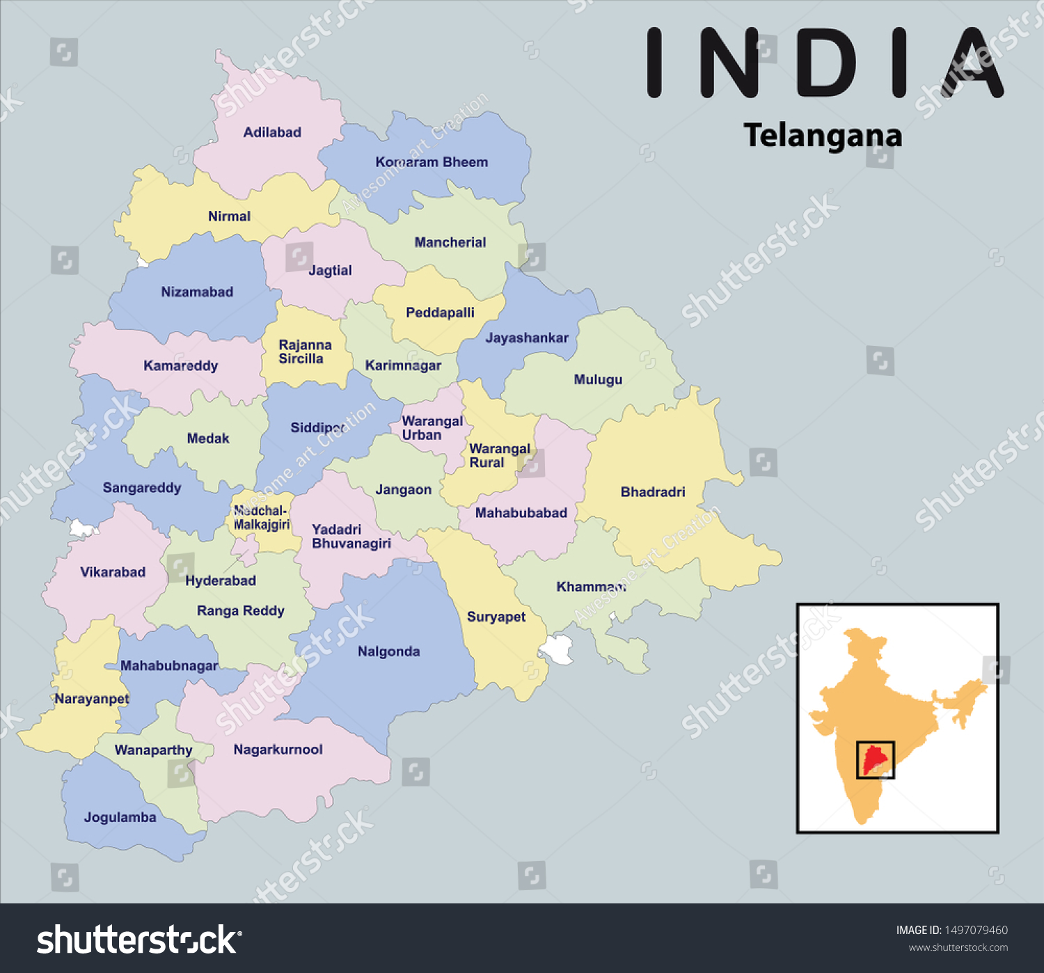 Vector Illustration Telangana Map India Stock Vector (Royalty Free ...