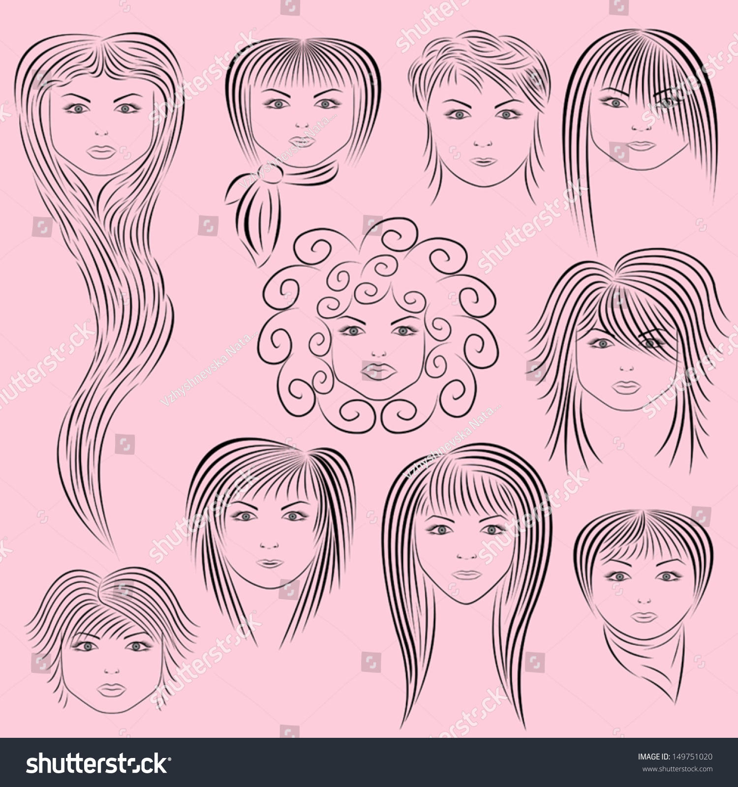 Samples Female Hairstyles Vector Illustration Hand Stock Vector Royalty Free 149751020 