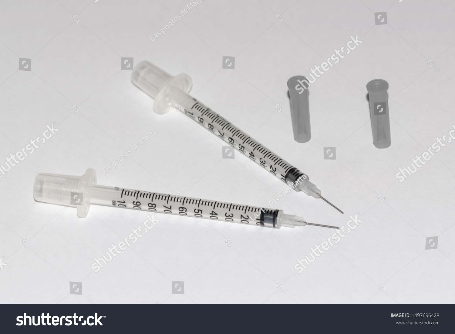 Two Insulin Syringes Their Needles Caps Stock Photo 1497696428 ...