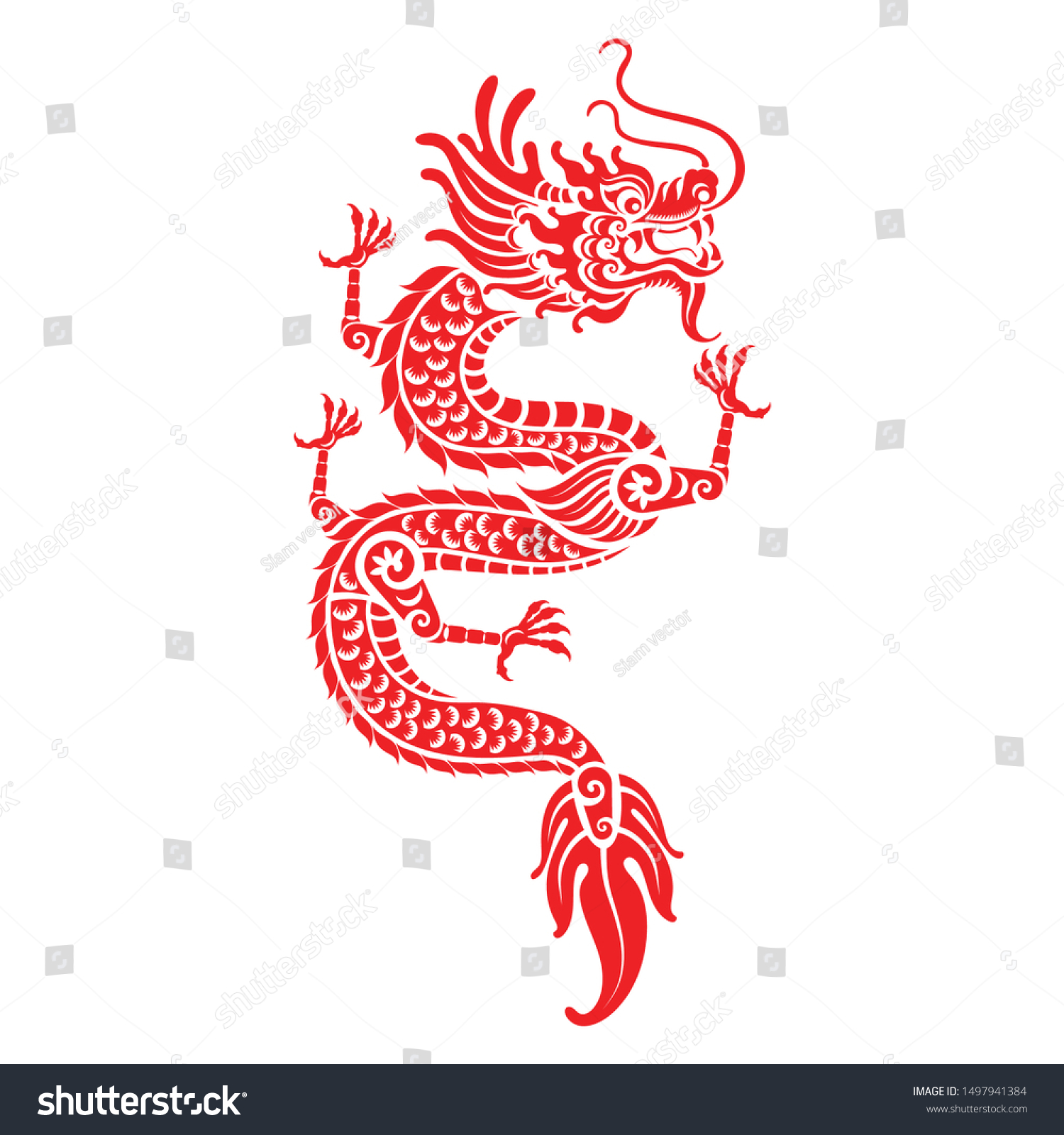 Red Paper Cut China Dragon Symbols Stock Vector (Royalty Free ...