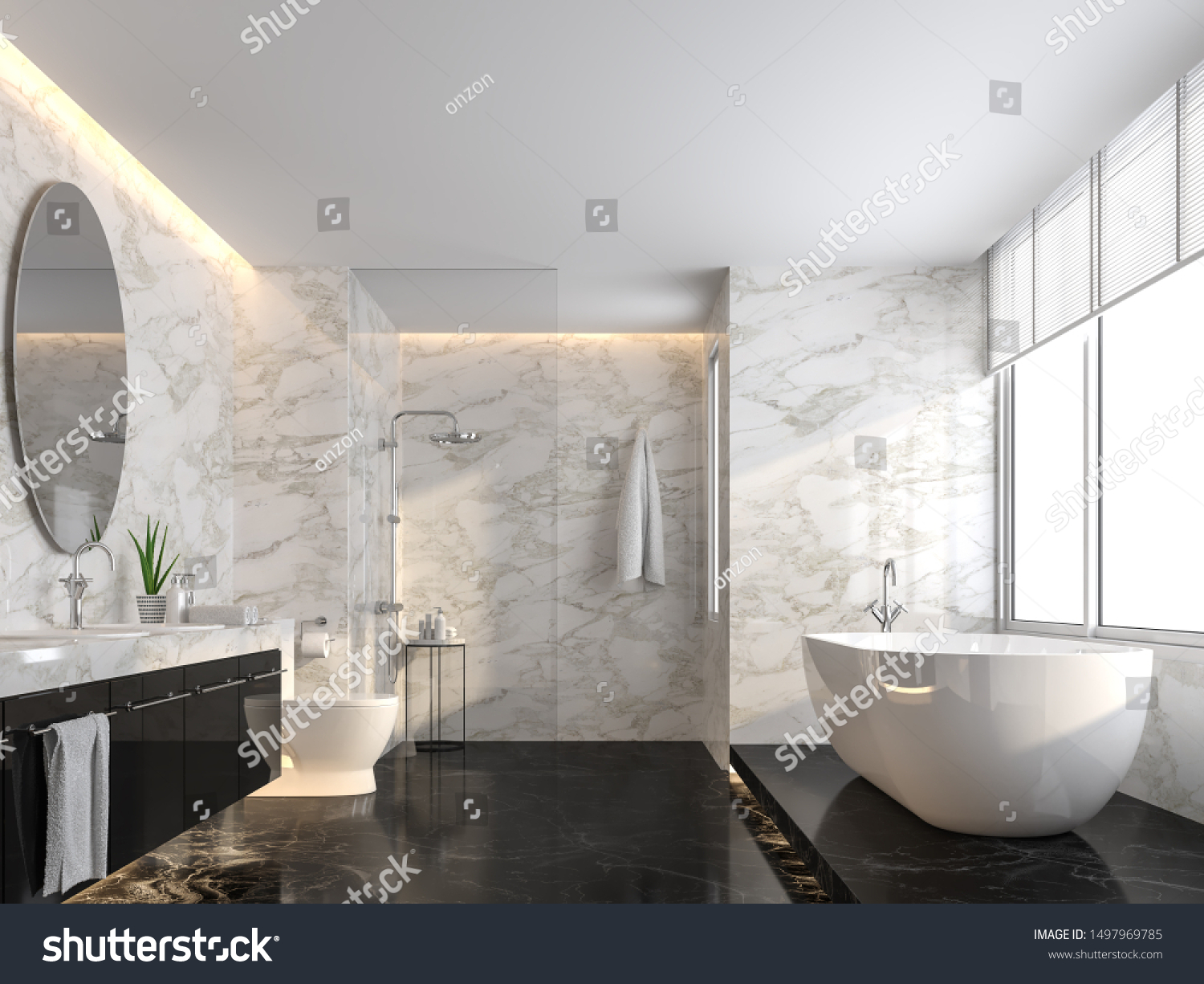 Luxury Bathroom Black Marble Floor White Stock Illustration 1497969785 ...