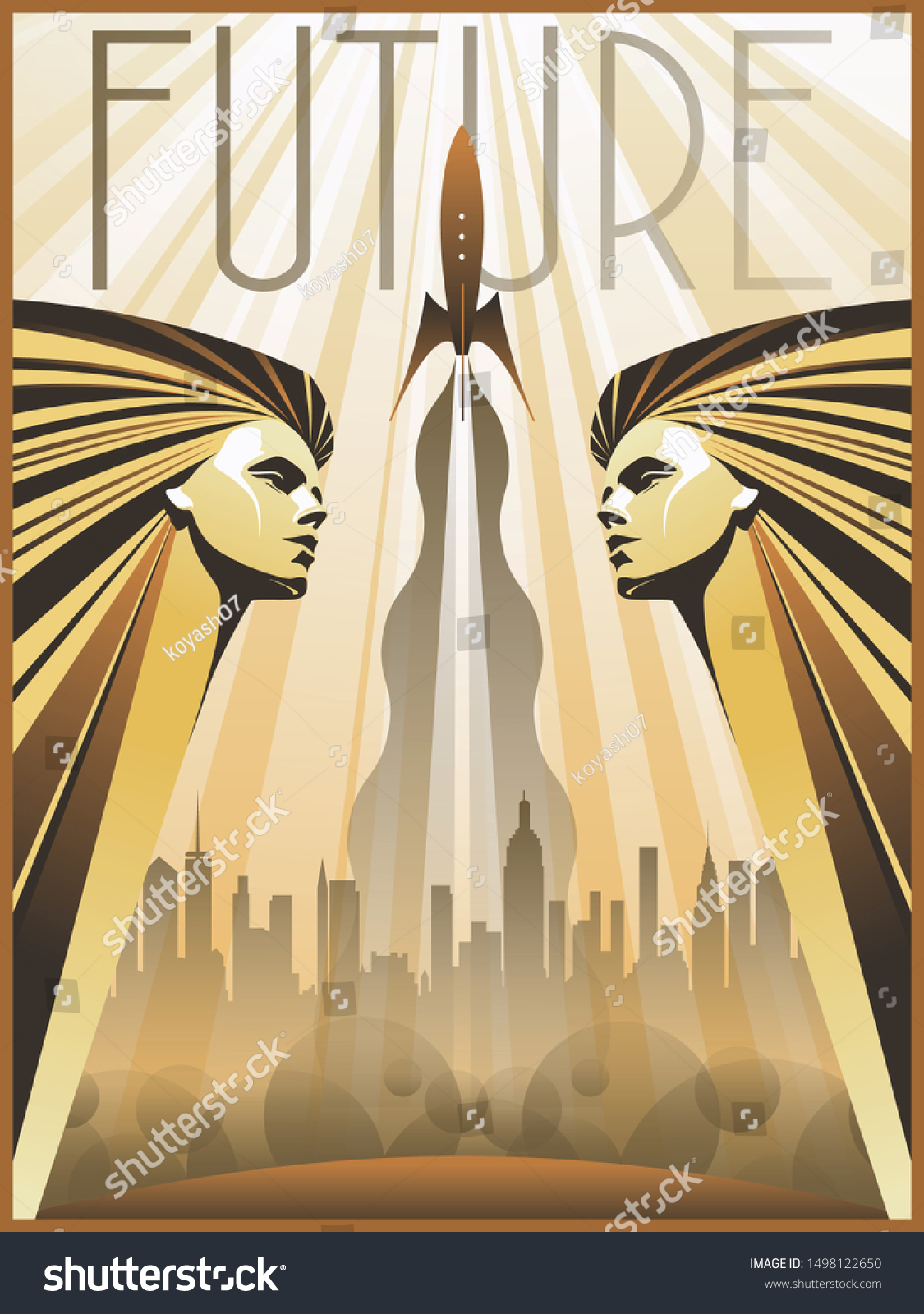 Art Deco Poster Retro Futurism Placard Stock Vector Royalty Free