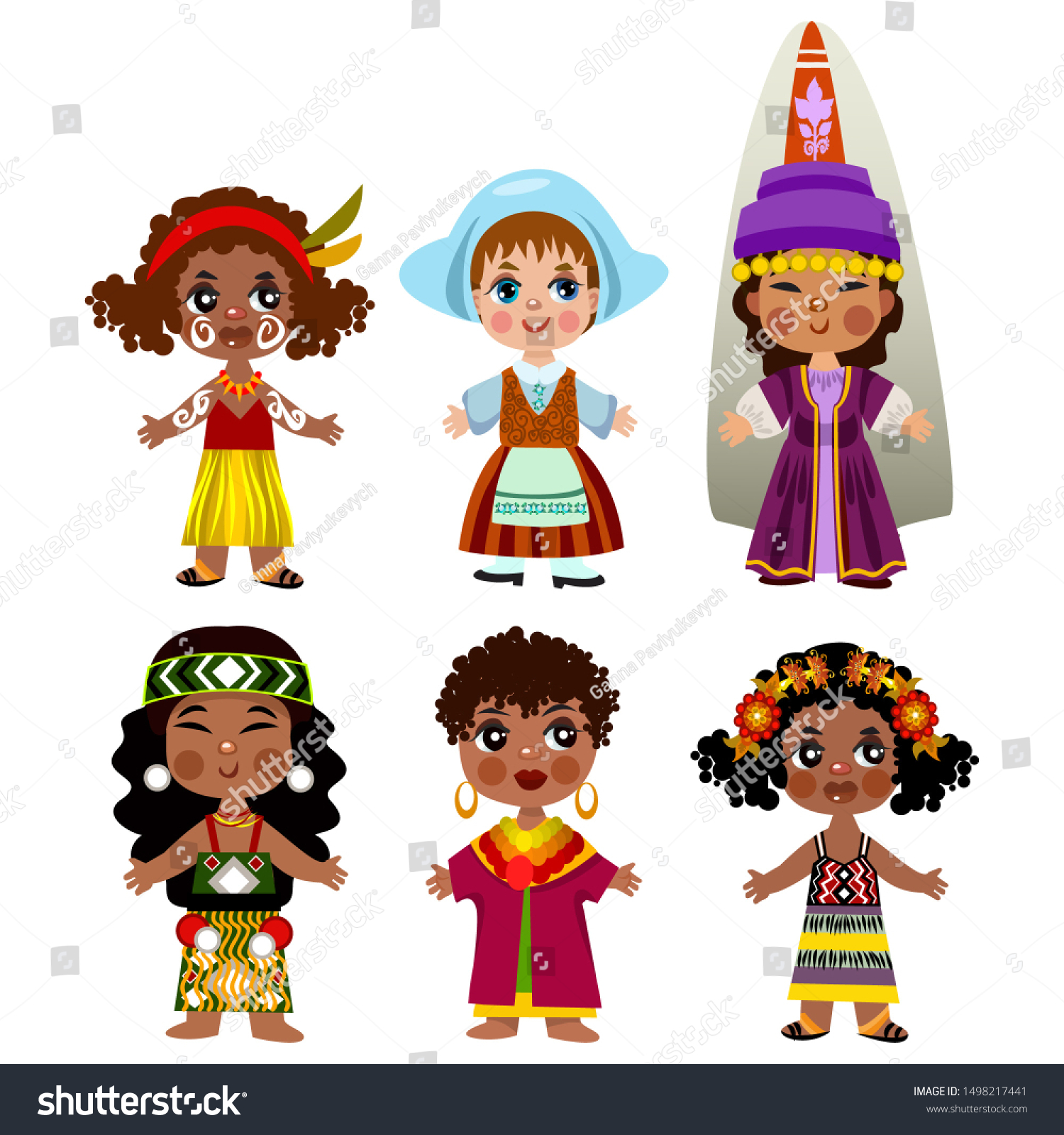 Cartoon Children Traditional Dress Isolated On Stock Illustration ...