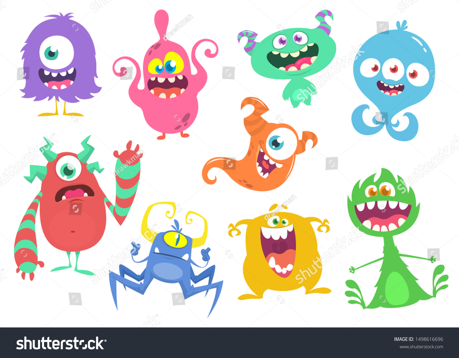 Cute Cartoon Monsters Set Cartoon Monsters Stock Vector (Royalty Free ...