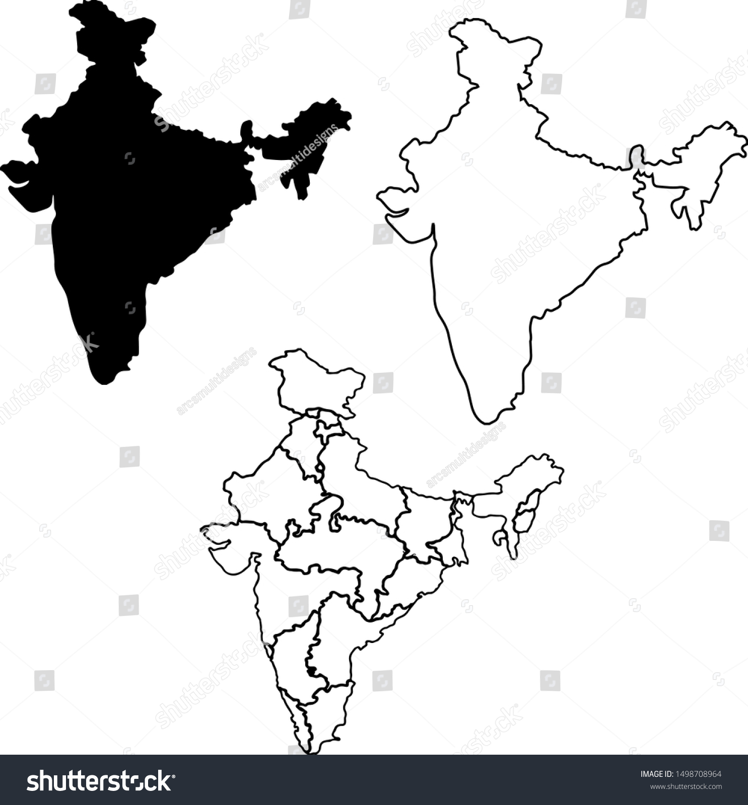 India Map Silhouette Detail Outline Vector Stock Vector (royalty Free 