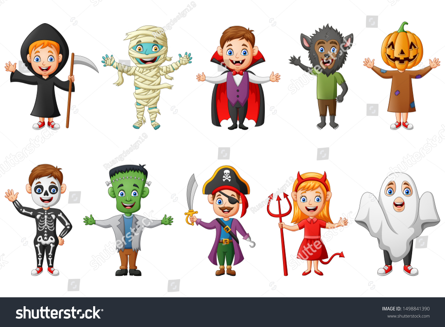 Set Cute Halloween Cartoon Costumes Children Stock Vector (Royalty Free ...