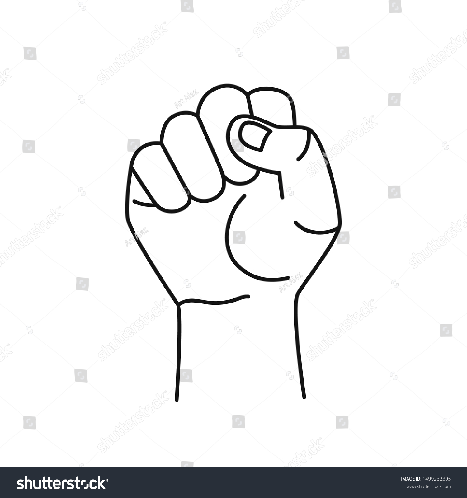 Hand Drawn Fist Raised Isolated On Stock Vector (Royalty Free ...