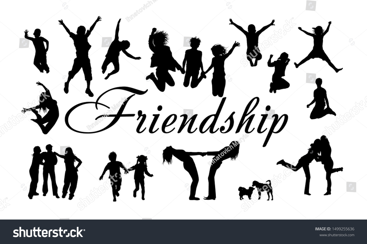 Silhouettes Jumping Friends Happy Friends Day Stock Vector (Royalty ...