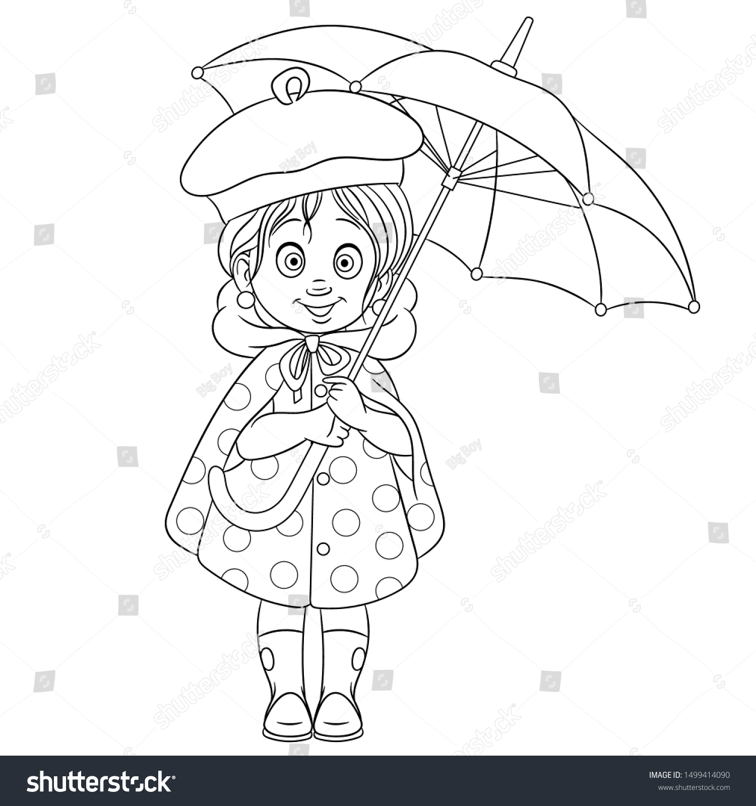 Раскраска девочка с зонтиком под дождем профиль