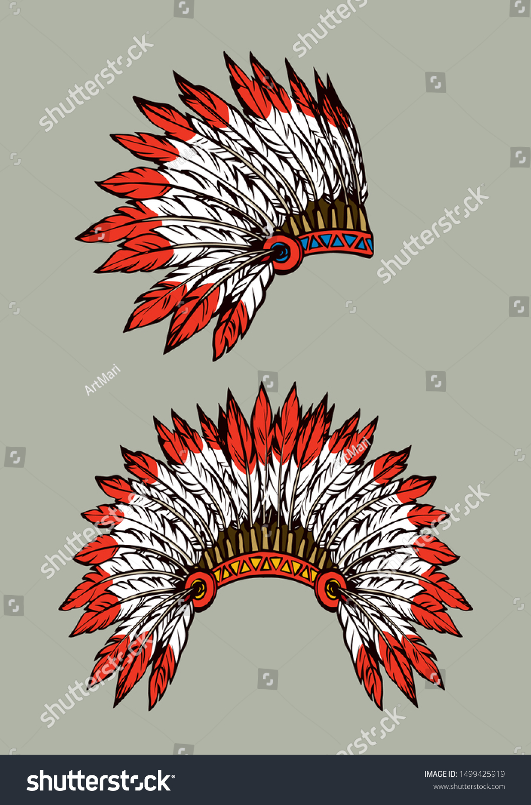 West Navajo Man Chieftain Adornment Warbonnet Stock Vector (Royalty ...